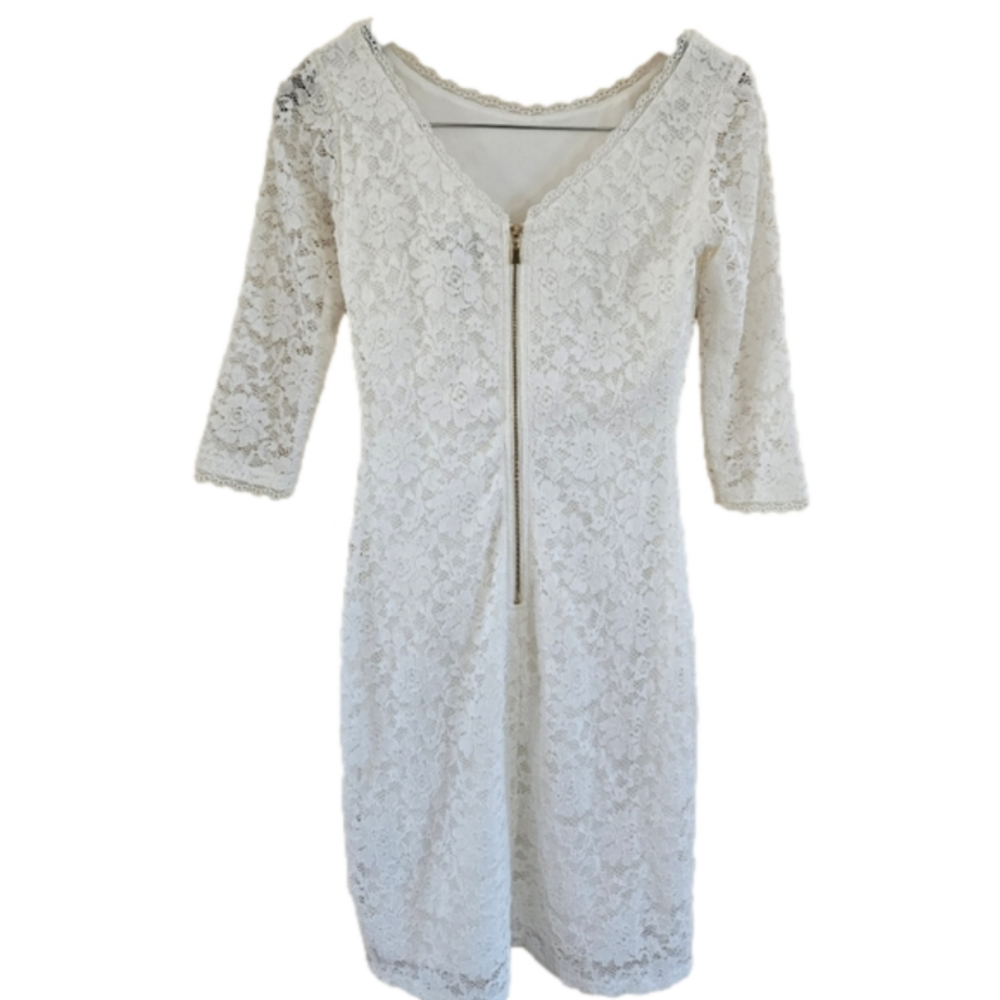 Laundry by Shelli Segal Cream Lined Long Sleeve Zipper Lace Dress-Size 4 - Picture 2 of 4